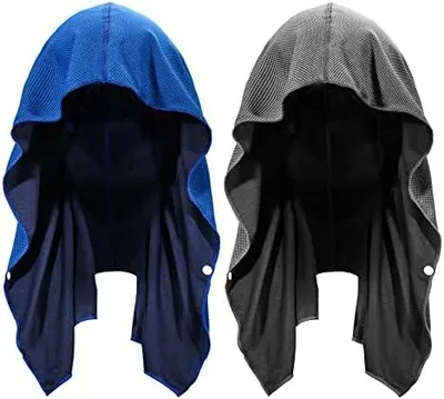Produktbild von Sukeen Kühlende Handtücher für Hals und Gesicht, kühlendes Kapuzen-Handtuch, 2er-Pack, Sport, Camping, Workout, Radfahren, kühlendes Halstuch (Königsblau/Grau)