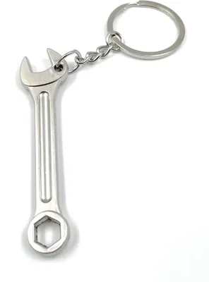 Produktbild von Onwomania Ringmaul Schlüssel Schraubenschlüssel Schlüsselanhänger Metall Glücksbringer in Alu Geschenkbox, ideal zum Verschenken