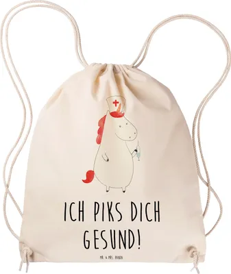 Produktbild von Mr. & Mrs. Panda Rucksackbeutel Einhorn Krankenschwester - Transparent - Geschenk, Krankenpflegerin, wander rucksack, Turnbeutel, Krankenhaus, Jutebeutel, Krankenpfleger