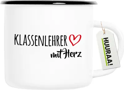 Produktbild von Huuraa Emaille Tasse Klassenlehrer mit Herz 300ml Vintage Campingbecher Geschenkidee