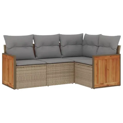 Produktbild von vidaXL 4-tlg. Garten-Sofagarnitur mit Kissen Beige Poly Rattan