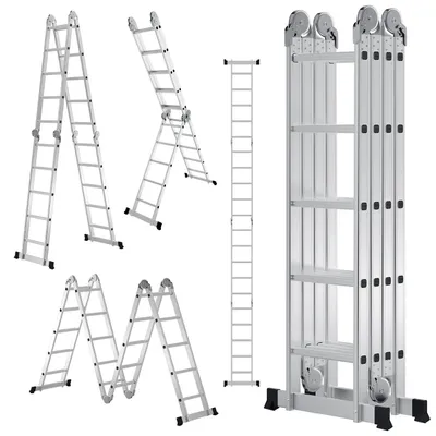 Zdjęcie produktu dla ISOISL 7w1 drabinowa platforma aluminiowa wielofunkcyjna, 4x5 szczebli, wysokość ok. 580 cm / 5,8 m, składana drabina przegubowa z antypoślizgowymi stopkami, drabina domowa, maksymalne obciążenie 150 kg
