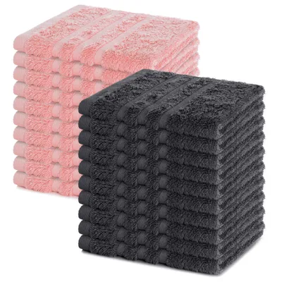 Zdjęcie produktu dla Zestaw 20 ręczników Lavea® Seiftuch, 30x30 cm, 100% bawełna, wysokiej jakości ręczniki do rąk i gości, seria frotte Elena - antracytowy i pastelowy róż