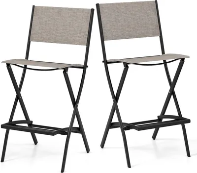 Produktbild von KOMFOTTEU Set mit 2 klappbaren Barhockern, hohe Küchenhocker mit Rückenlehne und Fußstütze, Gartenstühle aus Textilene-Gewebe, 46 x 57 x 102 cm, Braun