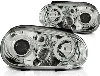 Obrázok produktu pre LED Angel Eyes svetlomety pre VW Golf 4 97-03 s hmlovými svetlami chróm