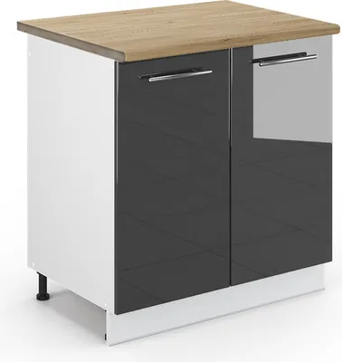 Produktbild von Spülenunterschrank Vicco Fame-Line Anthrazit Hochglanz 80 cm , AP Eiche, Model 45891