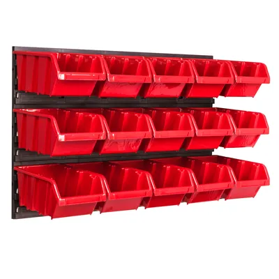 Obrázek produktu pro Nástěnný panel na nářadí 57,6 x 39 cm s 15  ks. Krabice závěsný Červené Boxy Skladovací systém