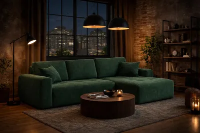 Produktbild von Kaiser Möbel Ecksofa mit Schlaffunktion und Bettkasten L-Form Ivo L, Cordstoff Poso, Grün, Rechts