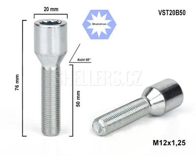 Obrázok produktu pre Skrutka M12x1,25x50 s vnútorným polygónom, VST20B50, Ø 20 mm, výška 76 mm