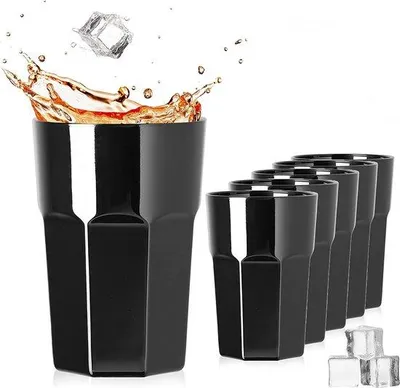 Obrázek produktu pro PLATINUX Černé sklenice na nápoje, sada 6 kusů, objem 210 ml (max. 270 ml). Sklenice na vodu, džus, univerzální sklenice, vhodné i jako poháry, lze stohovat