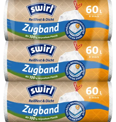 Produktbild von Swirl Reißfest & Dicht Müllbeutel 60L (3 x 8 Beutel), tropfsichere Müllsäcke für
