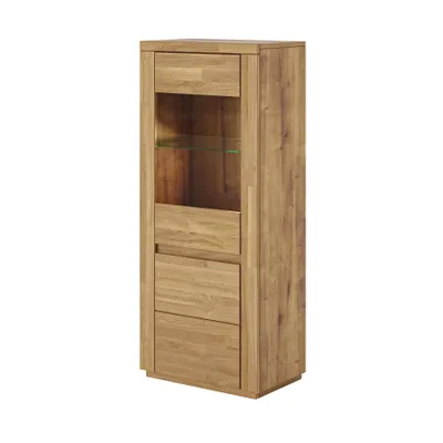 Produktbild von Highboard Eiche 60 cm Massivholz-Front Vitrine mit Glastür geölt