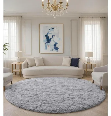 Image de Tapis rond pour salon, diamètre 150 cm, couleur gris