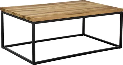 Zdjęcie produktu dla BELIANI Stolik kawowy jasnobrązowy tekowe metalowa czarna rama 60 x 100 cm styl industrialny