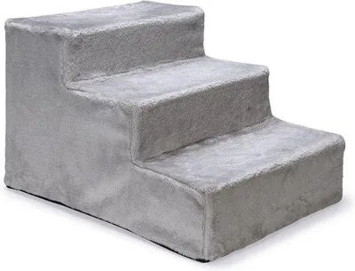 Produktbild von Famanu Hundetreppe Plüsch Holz hellgrau - Haustier Treppe Hundezubehör