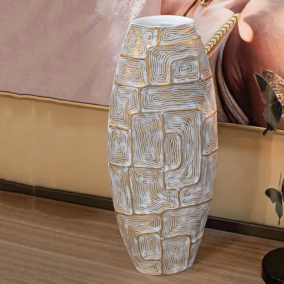 Produktbild von Bamorasi - Vase, Gold, mit geometrischen Linienmustern