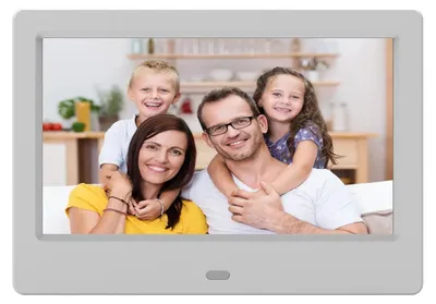 Obrázek produktu pro Digitální fotorámeček – 17,8cm displej – rozlišení 1024×600 HD – dálkové ovládání – přehrávání videa – hodiny a kalendář – bílý