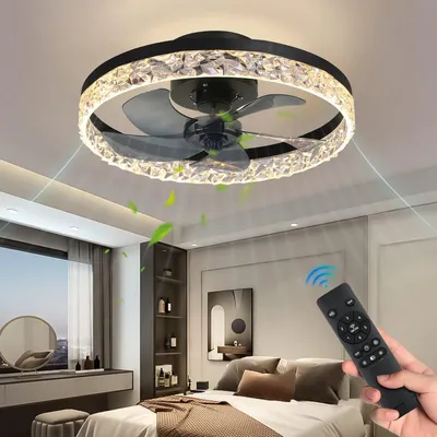 Immagine prodotto di Ventilatore con lampada - Ventilatore a soffitto nero - Lampada intelligente - Con dimmer - 6 velocità del ventilatore - Lampada da cucina