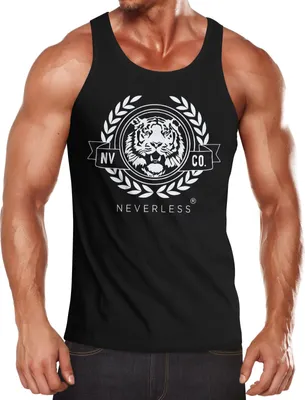 Produktbild von Herren Tank-Top Schriftzug Oldschool Print Tiger Bedruck Muskelshirt Muscle Shirt Neverless® schwarz-weiß L