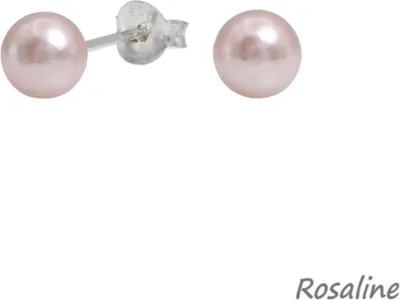 Produktbild von Perlenohrringe: runde Ohrstecker Silber 925 „Kugel“ Rosaline