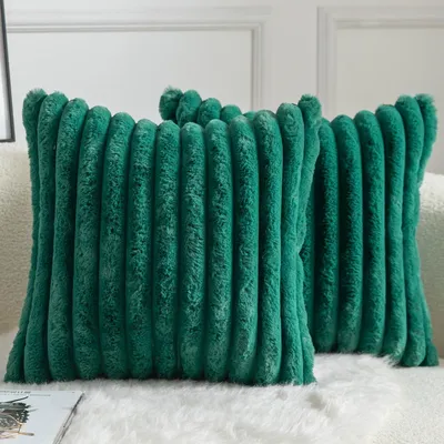 Produktbild von 2er-Set Kissenbezüge, gestreiftes Kunstfell, superweich, dekorativer Kissenbezug für Sofa, Wohnzimmer, Schlafzimmer, 55 x 55 cm, grün