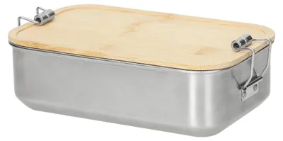 Immagine prodotto di Lunch box in acciaio inox 'Sagano' 1000 ml - Lunch box adulti e bambini con coperchio in bambù e anello in silicone - argento