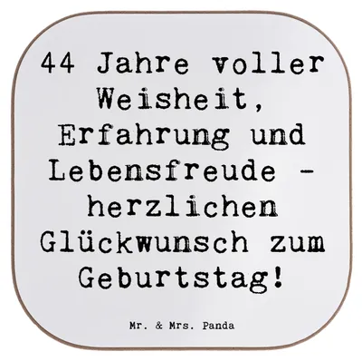 Produktbild von Mr. & Mrs. Panda Untersetzer für Gläser Spruch 44. Geburtstag - Weiß - Geschenk, 44 Jahre, personalisiert, Holzuntersetzer, Handgefertigt, Coaster, Glückwunsch, Feier