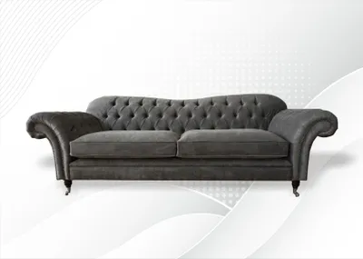Obrázek produktu pro Klasická Chesterfieldova šedá pohovka Designové čalounění pohovky kožená pohovka