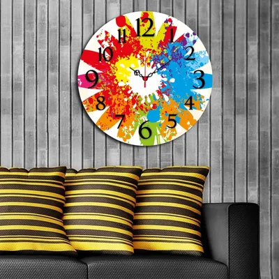 Image de Opviq, Ms-05, Horloge murale, Multicolore, MDF, 40 x 40 cm