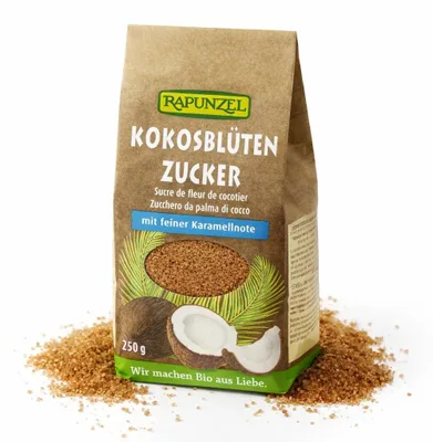 Produktbild von Rapunzel Kokosblütenzucker 250 g, Kokoszucker, Pulver, Natürlich/Natur, Faltenbeutel aus Papier, 385 kcal, 1635 kJ