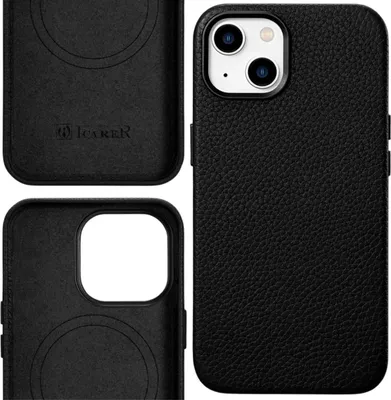 Zdjęcie produktu dla Icarer Litchi Premium Leather Case Skórzane Etui Iphone 14 Plus Magnetyczne Z Magsafe Czarny (Wmi14220711-Bk)