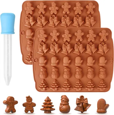 Produktbild von Silikon-Weihnachtsform für Schokolade – Set mit 2 Stück – 30 Aussparungen für Muffins, Kuchen, Kekse und Gelee