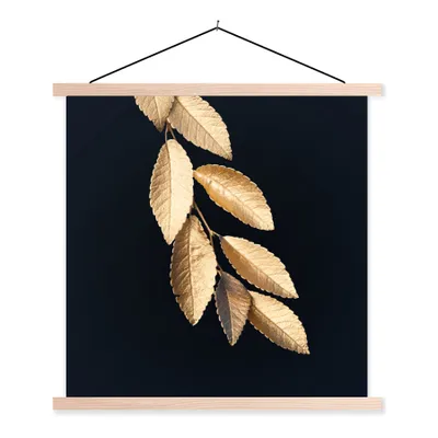 Produktbild von MuchoWow® Textilposter Blätter - Schwarz - Gold - Luxus - Pflanzen 120x120 cm mit holzfarbenen Rahmen - Textil-Poster
