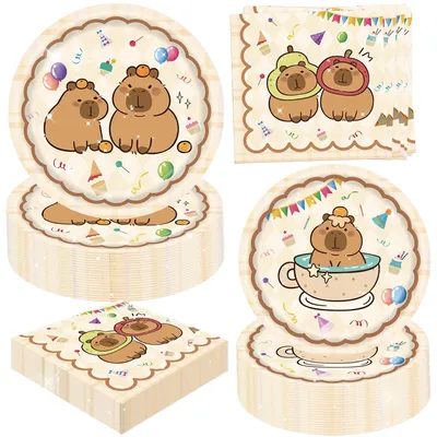 Productafbeelding van Omgoods - Capybara Feestdecoratie Set met Borden en Servetten voor 12 Personen