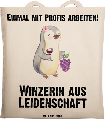 Produktbild von Mr. & Mrs. Panda umhängebeutel Winzerin Leidenschaft - Transparent - Geschenk, Laptoptasche, Einkaufstasche, Beutel, Shopping Tasche, totebag, Tote Bag