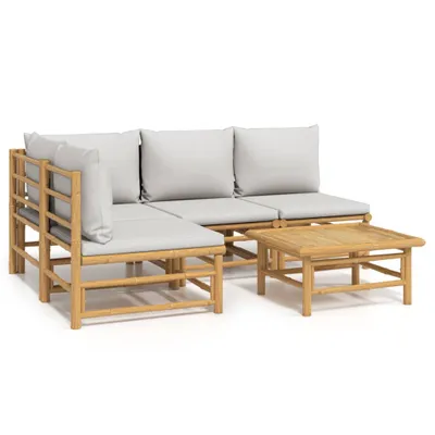 Immagine prodotto di Set Salotto da Giardino 5pz con Cuscini Grigio Chiaro Bambù