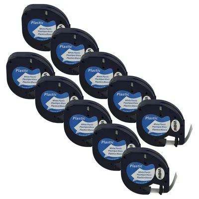 Produktbild von vhbw 10x Schriftband-Kassette Plastik kompatibel mit Dymo LetraTag LT-100H, 2000, LT-100T, 200B Etiketten-Drucker 4m x 12mm Schwarz auf Weiß