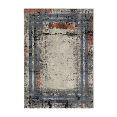 Produktbild von Retro-Teppich mit abstraktem Rahmenmuster – 80x250 cm, rutschhemmend, Polyester-Samt, waschbar
