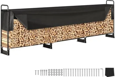 Produktbild von Famanu Holzregal für Brennholz - Metall - 259 x 36 x 117 cm - Schwarz