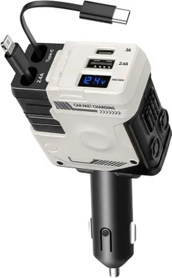 Immagine prodotto di Caricabatterie per auto - Caricabatterie da 66 W per auto, caricabatterie USB-C con cavo USB-C, supporto di ricarica per auto compatibile con iPhone, Google Pixel, Galaxy