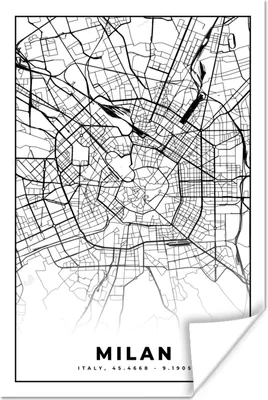 Produktbild von MuchoWow® Poster Mailand - Stadtplan - Schwarz und weiß - Karte 40x60 cm - Plakate für die Wand - Poster Babyzimmer