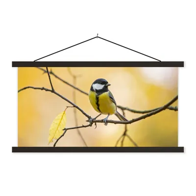 Produktbild von MuchoWow® Textilposter Kohlmeise - Zweig - Vogel - Tiere 120x60 cm mit schwarzem Rahmen - Dekoration Schlafzimmer