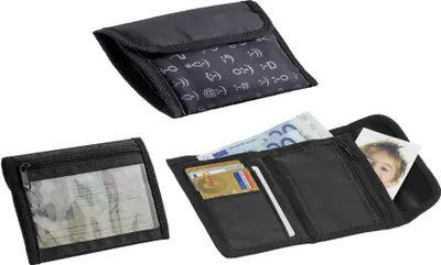 Produktbild von GKA Geldbörse Brieftasche Portemonnaie schwarz Emoticons Herren Damen Klettverschluß Stoff viele Fächer robustes 210D Polyester