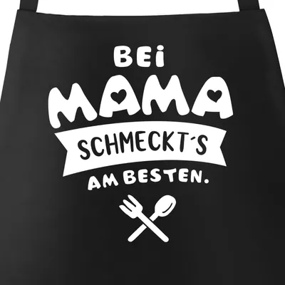 Produktbild von Kochschürze bei Mama schmeckts am besten Grill-Schürze Spruch Schürze Küchenschürze Baumwolle Moonworks® schwarz unisize