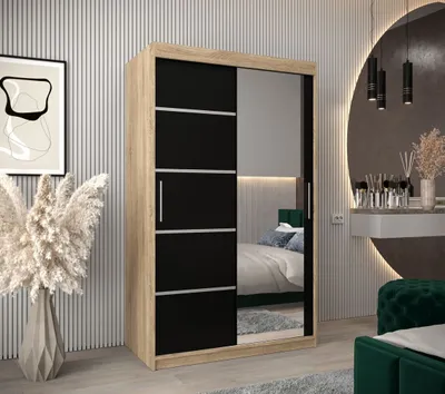 Produktbild von Spiegel-Kleiderschrank ADELA – 120 cm, Eiche sonoma / schwarz