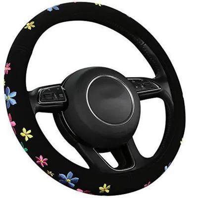 Produktbild von Lenkradbezug Süße Blumen Gestickt Niedlich Schweißabsorber Universal 37-39cm Sommer Winter Anti-Rutsch