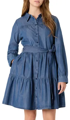 Produktbild von A. Essentials Damen Langärmliges Regular-Fit-Jeanskleid Aus Chambray, Klassische