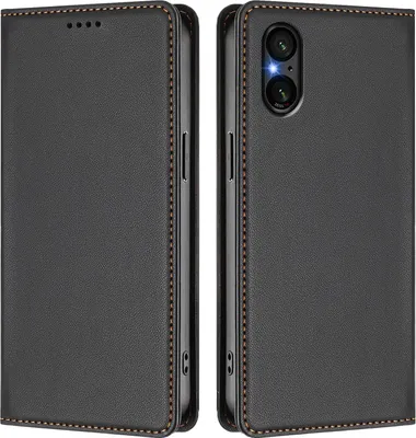 Image de Etui en cuir pour Sony Xperia 5 V, étui magnétique en cuirPolyuréthaneavec support Noir