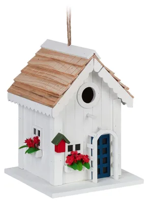 Image de Relaxdays : nichoir décoratif, style cottage, en bois, à suspendre, H x L x P : 23,5 x 18 x 18 cm, nichoir de jardin, blanc