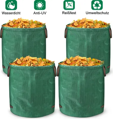 Obrázek produktu pro LZQ Garden Bag 4x Garden Waste Bag Leaf Bag 272 litrů zahradní pytle na zahradní odpad Skládací zelené pytle na odpad se 4 extra silnými držadly